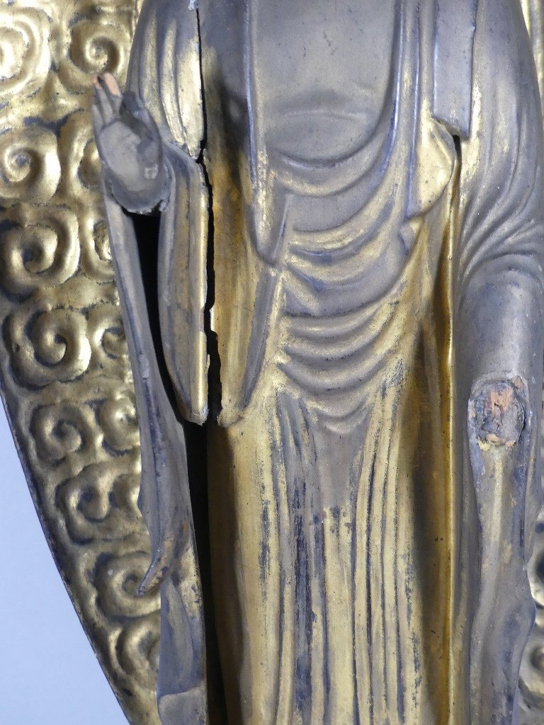 70.5 cm! Bouddha Amida En Bois Sculpt&eacute; Dor&eacute; Et Laqu&eacute;, Japon, P&eacute;riode Edo, XIX &egrave;me Si&egrave;cle-photo-2