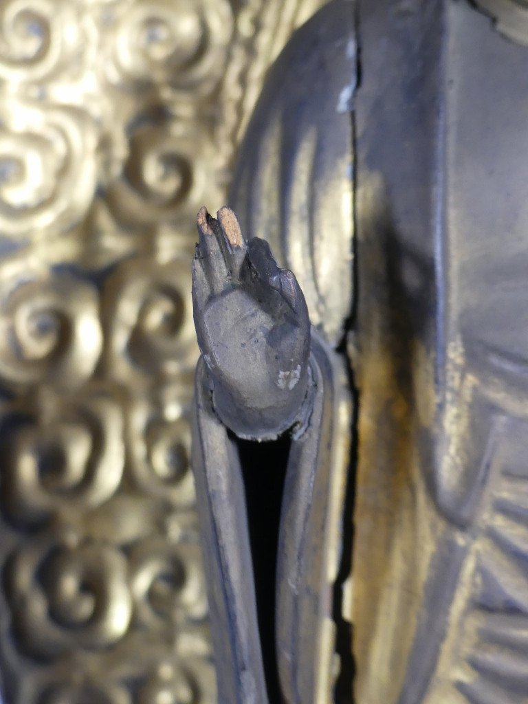 70.5 cm! Bouddha Amida En Bois Sculpt&eacute; Dor&eacute; Et Laqu&eacute;, Japon, P&eacute;riode Edo, XIX &egrave;me Si&egrave;cle-photo-3