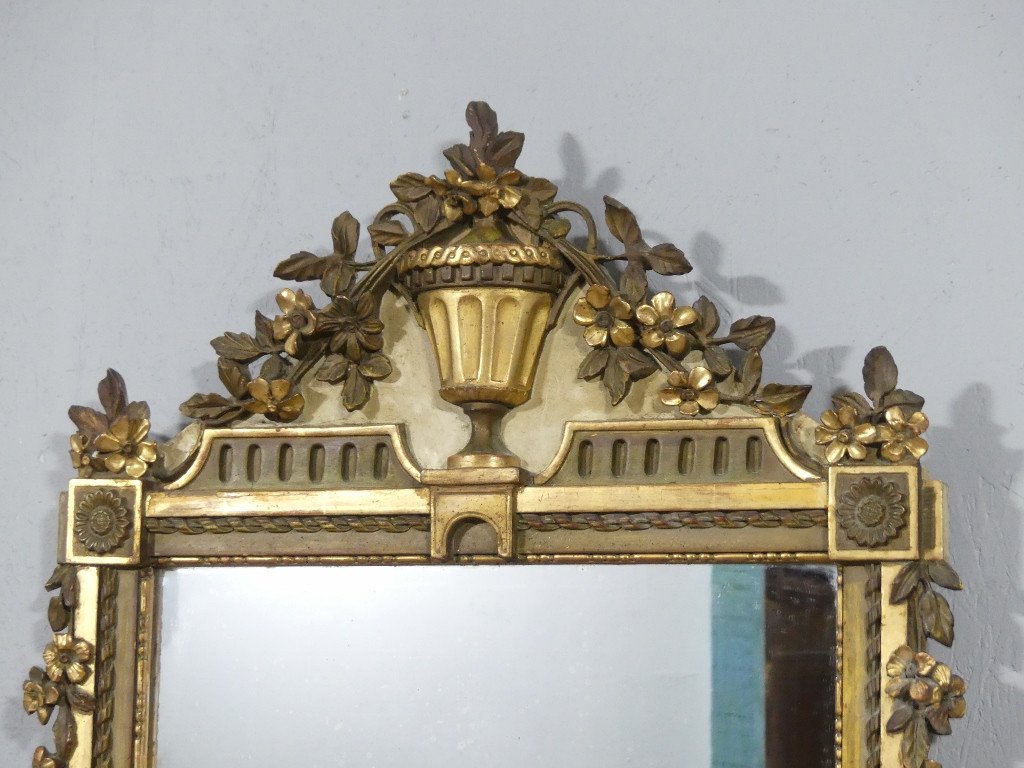 Louis XVI Mirror In Wood And Gilded And Lacquered Stucco, 19th Century-photo-2