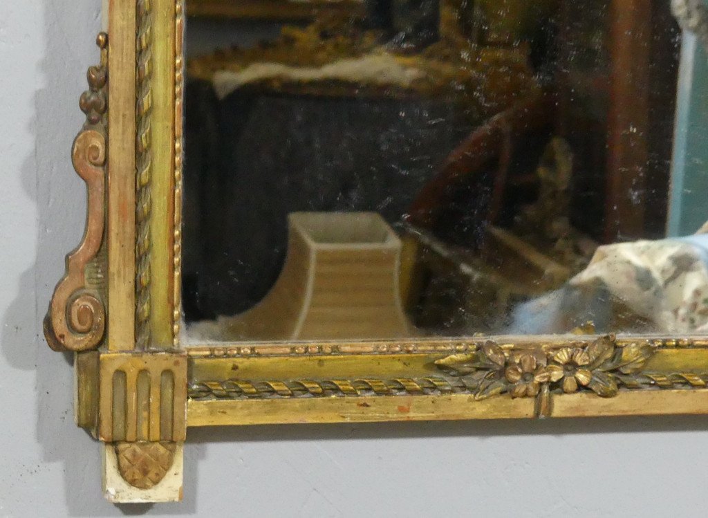 Louis XVI Mirror In Wood And Gilded And Lacquered Stucco, 19th Century-photo-3