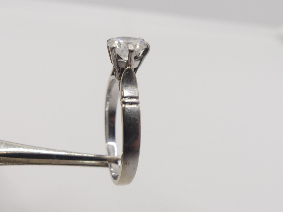 Bague Solitaire Diamant 1 Carat, Or Gris 18 Carats, époque 1960 Fiançailles-photo-3