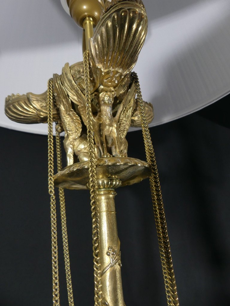 Pair Of Large Candlestick Lamps With Winged Lions In Gilt Bronze, Restoration Period, 19th Century -photo-5