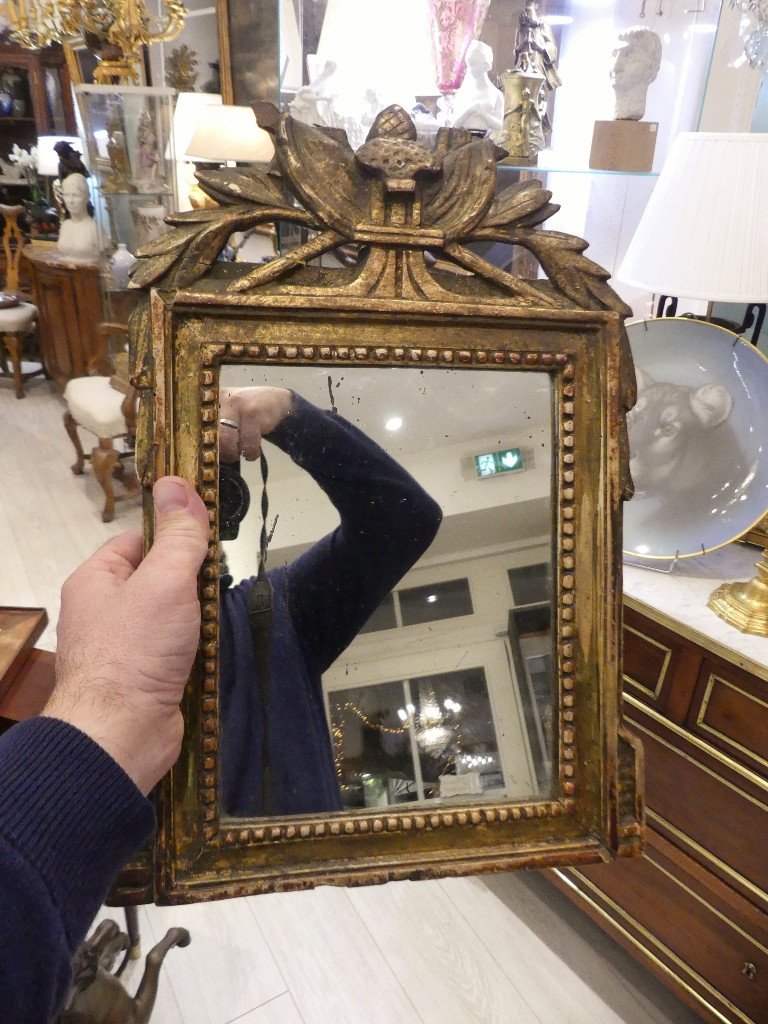 Tout Petit Miroir Louis XVI En Bois Doré, époque XVIII ème Siècle-photo-4