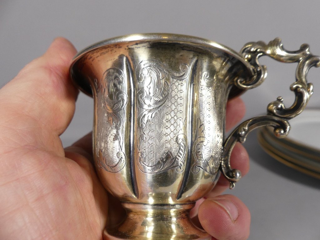 Louis Philippe Period Solid Silver Guilloche And Engraved Coffee Cup-photo-3