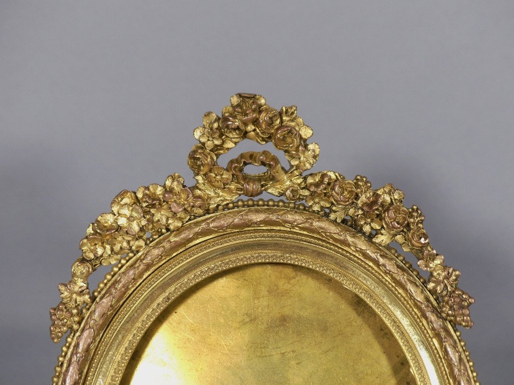 Louis XVI Photo Frame In Gilded Bronze, Garland Of Flowers, 19th Century-photo-2