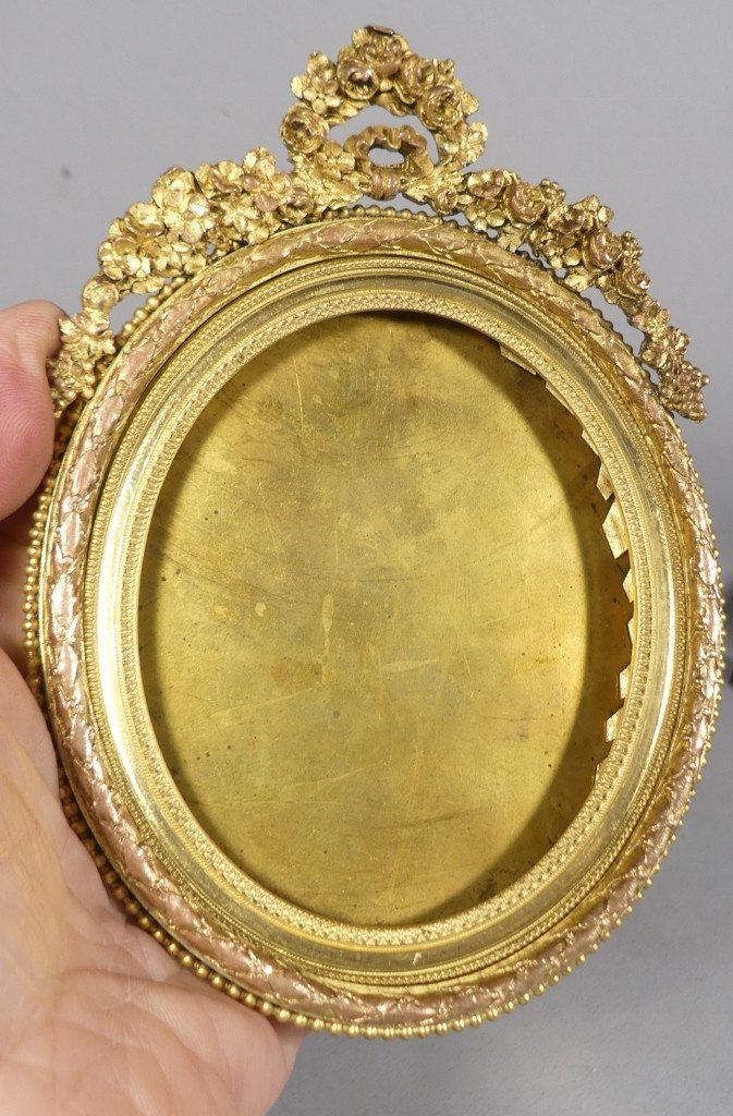 Louis XVI Photo Frame In Gilded Bronze, Garland Of Flowers, 19th Century-photo-4