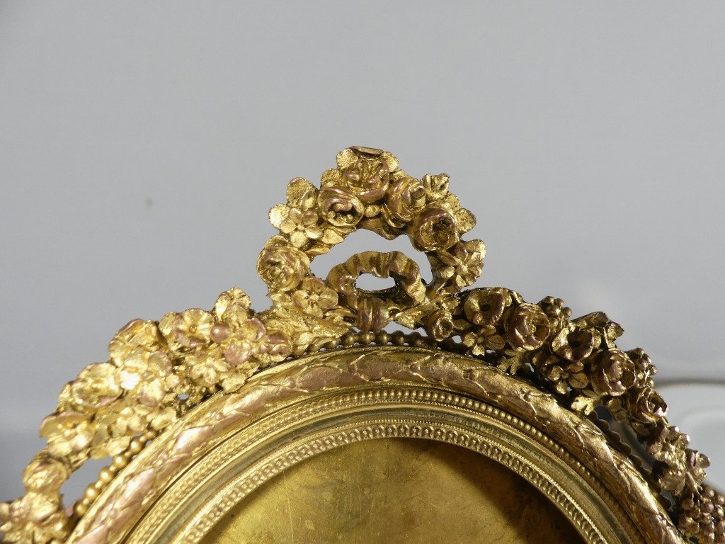 Louis XVI Photo Frame In Gilded Bronze, Garland Of Flowers, 19th Century-photo-1