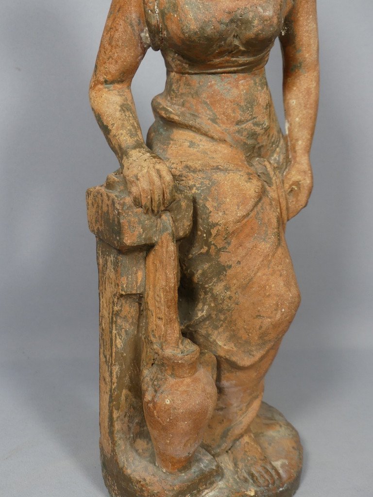 Jeune Femme Algérienne à La Cruche, Sculpture Terre Cuite Datée 1914 Et Signée L Maltese-photo-3