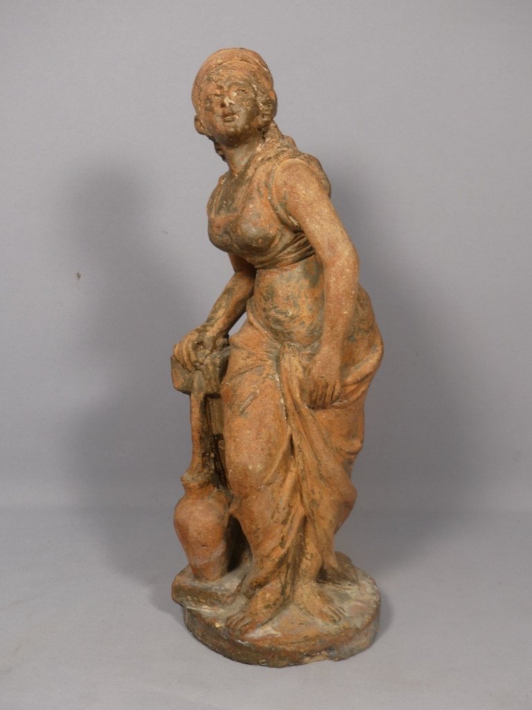 Jeune Femme Algérienne à La Cruche, Sculpture Terre Cuite Datée 1914 Et Signée L Maltese-photo-2