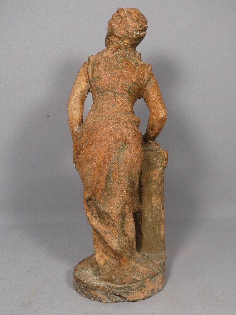 Jeune Femme Algérienne à La Cruche, Sculpture Terre Cuite Datée 1914 Et Signée L Maltese-photo-4