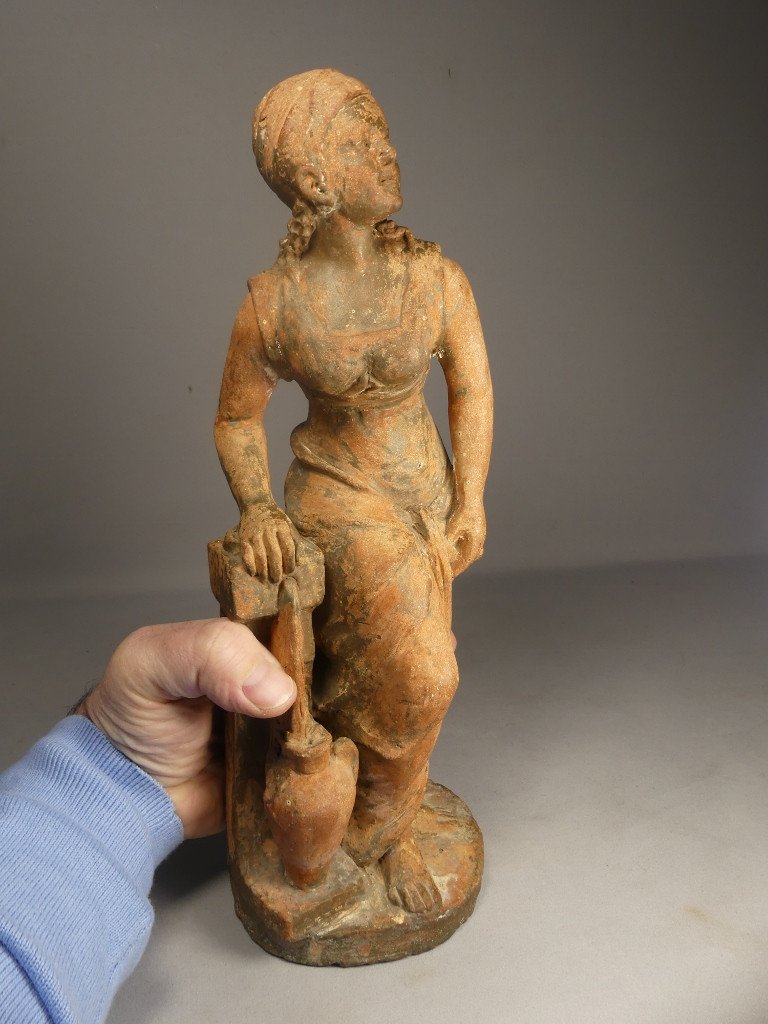 Jeune Femme Algérienne à La Cruche, Sculpture Terre Cuite Datée 1914 Et Signée L Maltese-photo-7