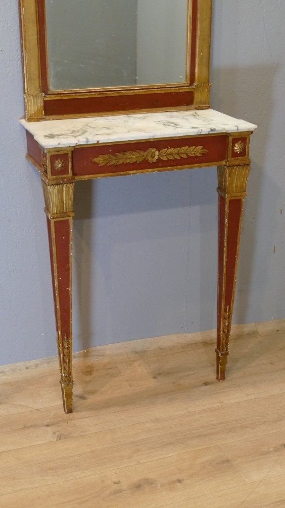 Console And Its Empire Style Between-two Mirror In Lacquered Wood, Italy, Early 20th Century -photo-2