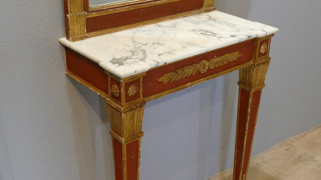 Console And Its Empire Style Between-two Mirror In Lacquered Wood, Italy, Early 20th Century -photo-4