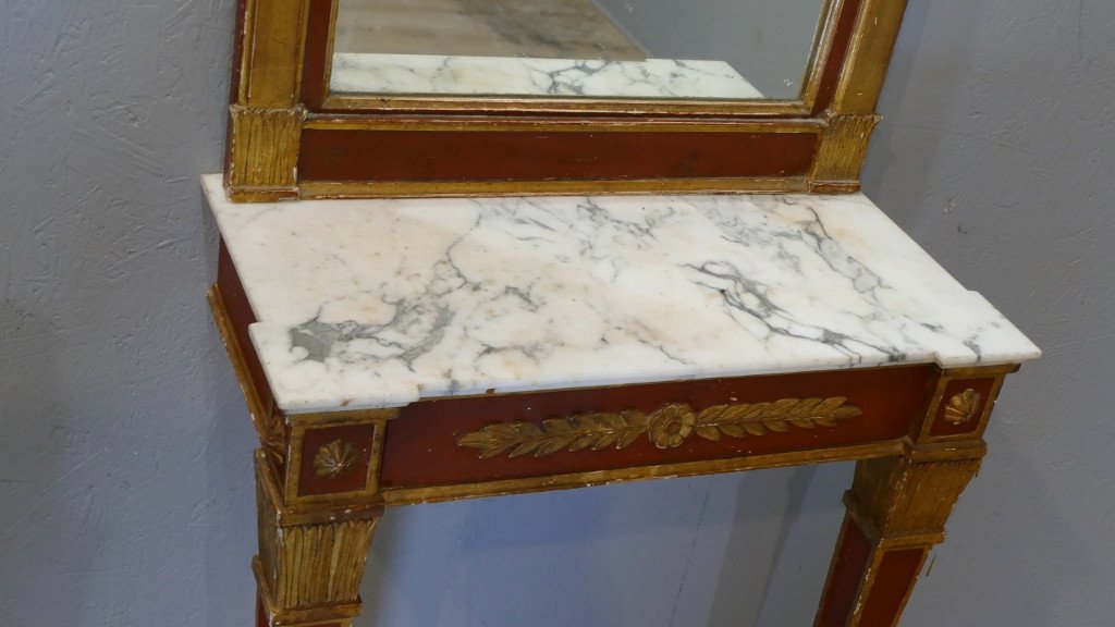 Console And Its Empire Style Between-two Mirror In Lacquered Wood, Italy, Early 20th Century -photo-2