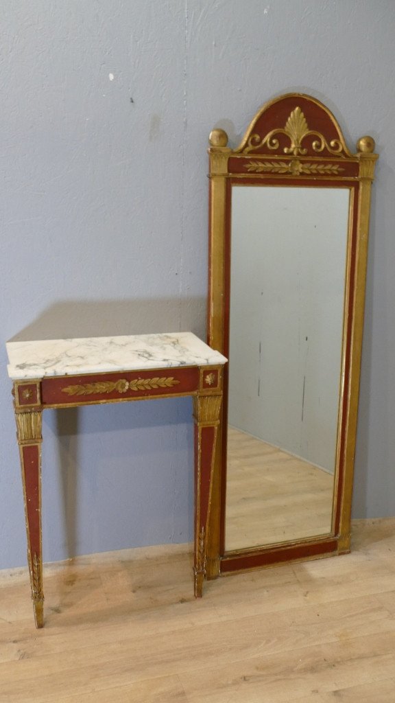 Console And Its Empire Style Between-two Mirror In Lacquered Wood, Italy, Early 20th Century -photo-3