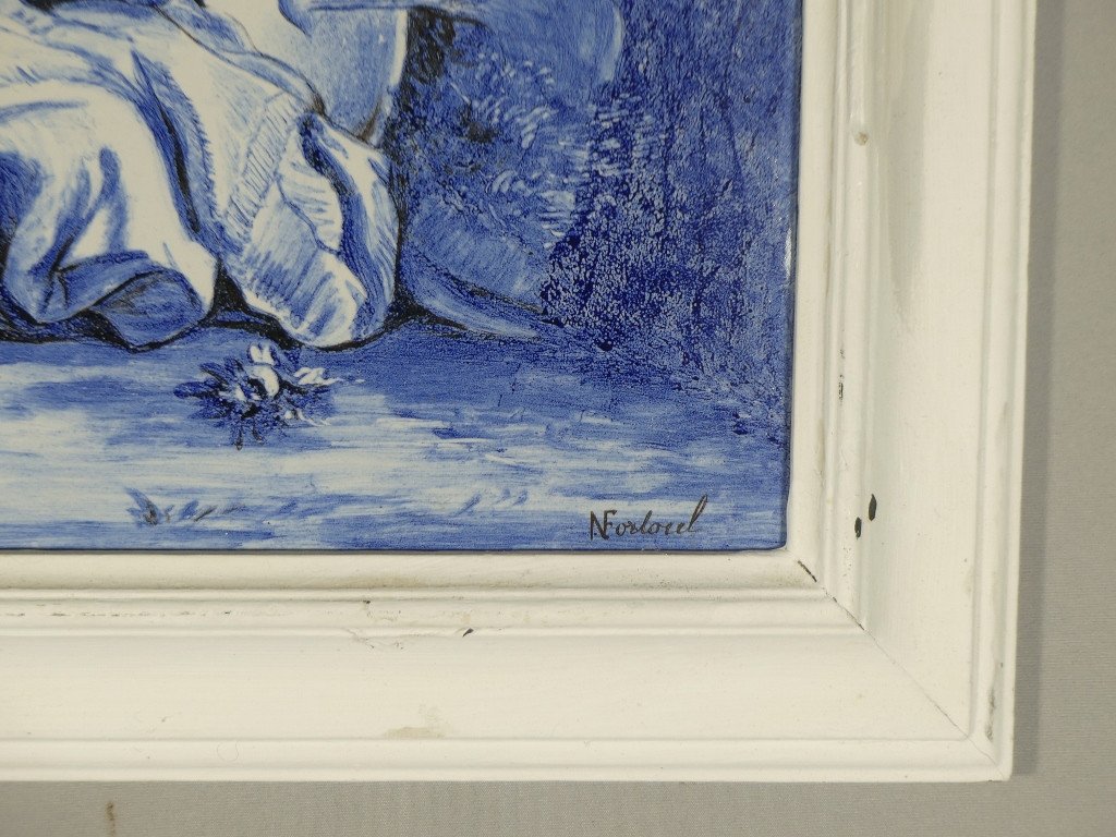 Blue And White Ceramic Painting After Boucher In The Style Of Delt Or Azulejos-photo-1