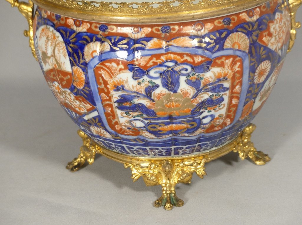 Imari Porcelain Planter With Gilt Bronze Frame, 19th Century-photo-3