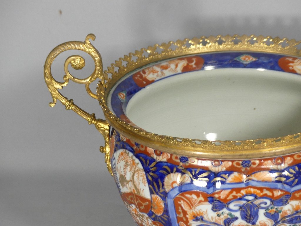 Imari Porcelain Planter With Gilt Bronze Frame, 19th Century-photo-4