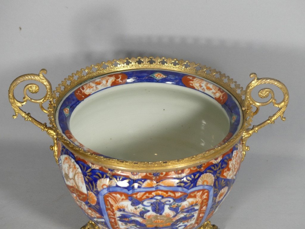 Imari Porcelain Planter With Gilt Bronze Frame, 19th Century-photo-1