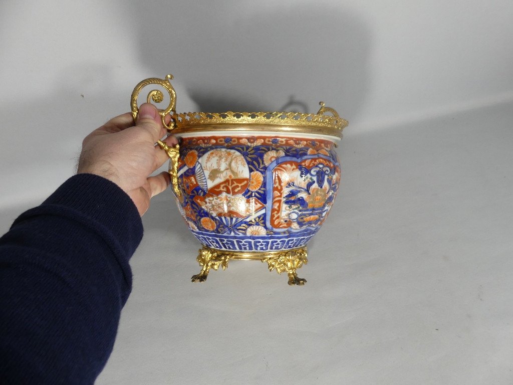 Imari Porcelain Planter With Gilt Bronze Frame, 19th Century-photo-2