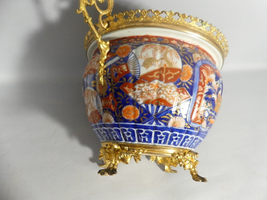 Imari Porcelain Planter With Gilt Bronze Frame, 19th Century-photo-4