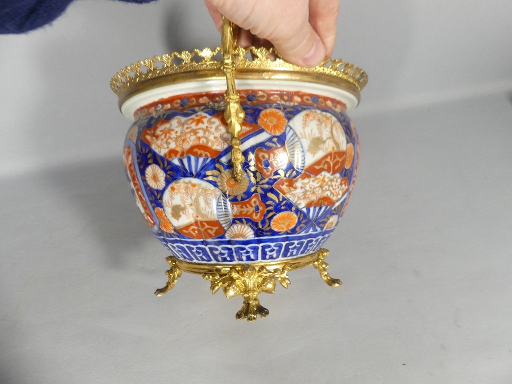 Imari Porcelain Planter With Gilt Bronze Frame, 19th Century-photo-5