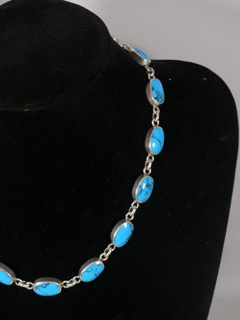 Vintage Solid Silver And Turquoise Necklace, 1980s-photo-2