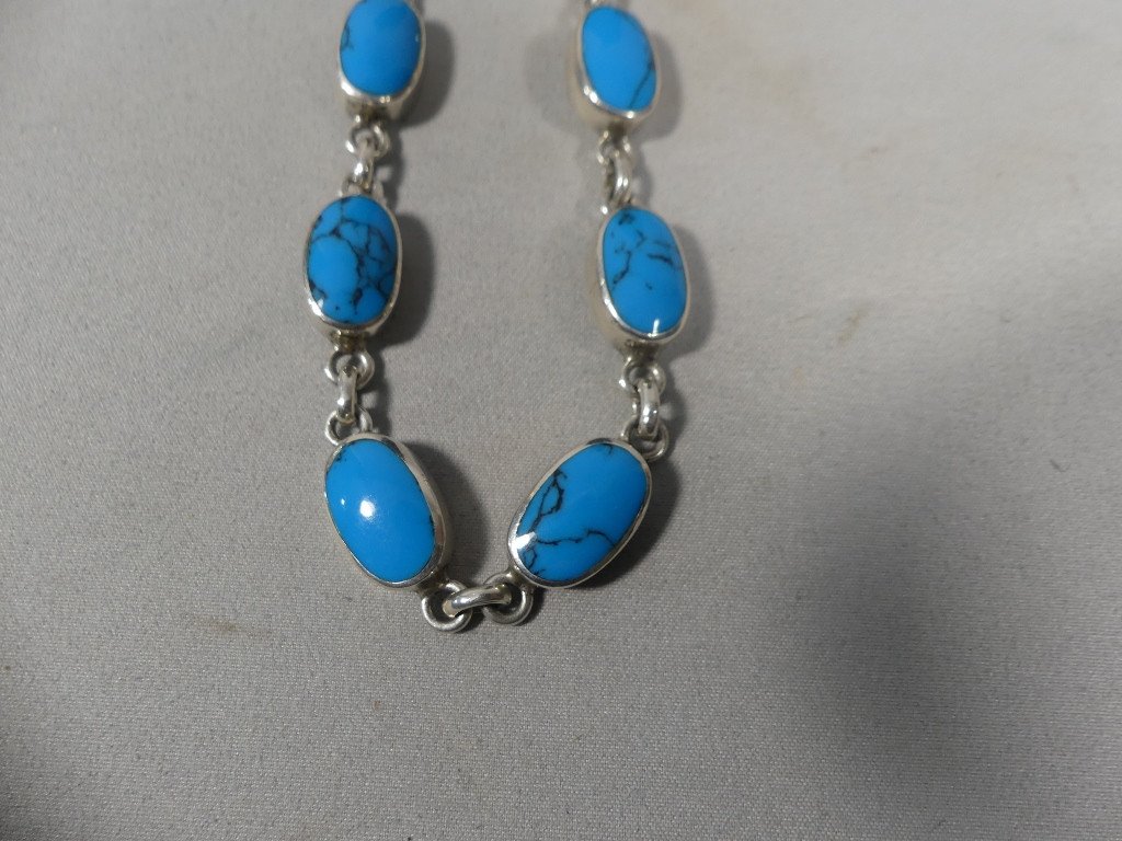 Vintage Solid Silver And Turquoise Necklace, 1980s-photo-2