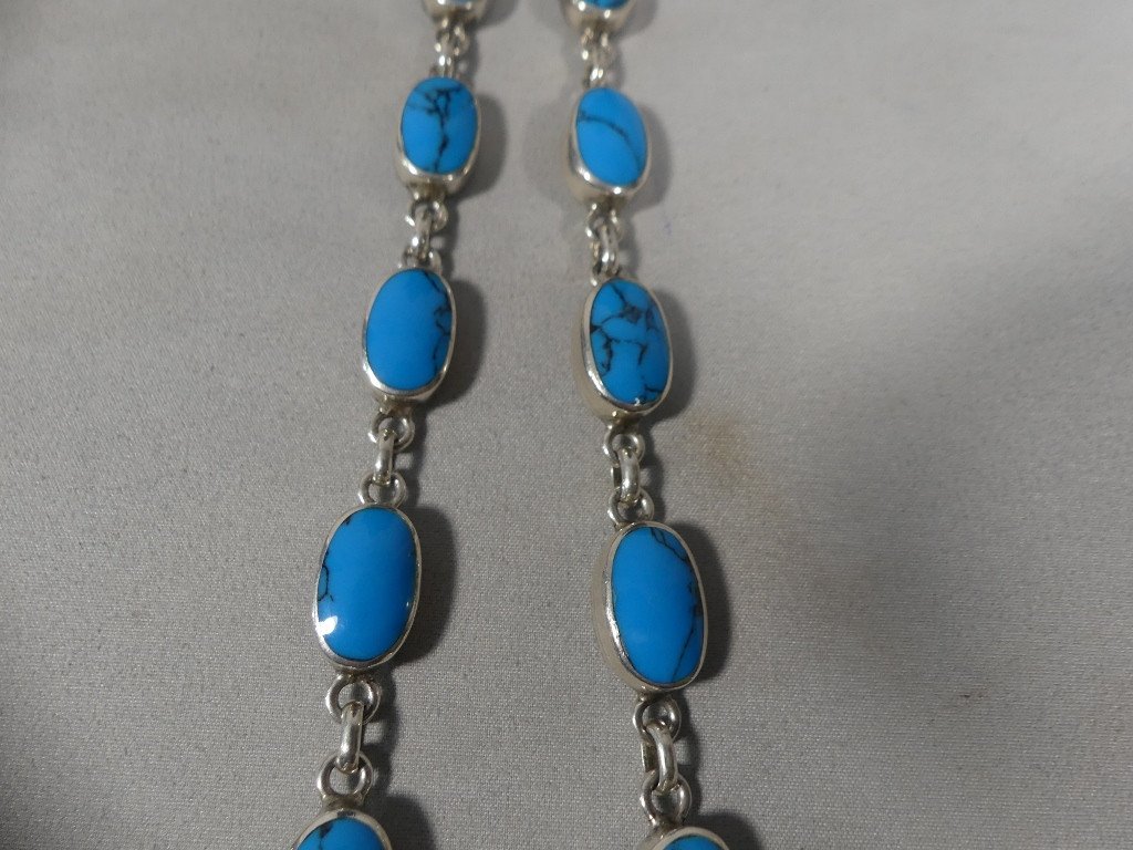 Vintage Solid Silver And Turquoise Necklace, 1980s-photo-3