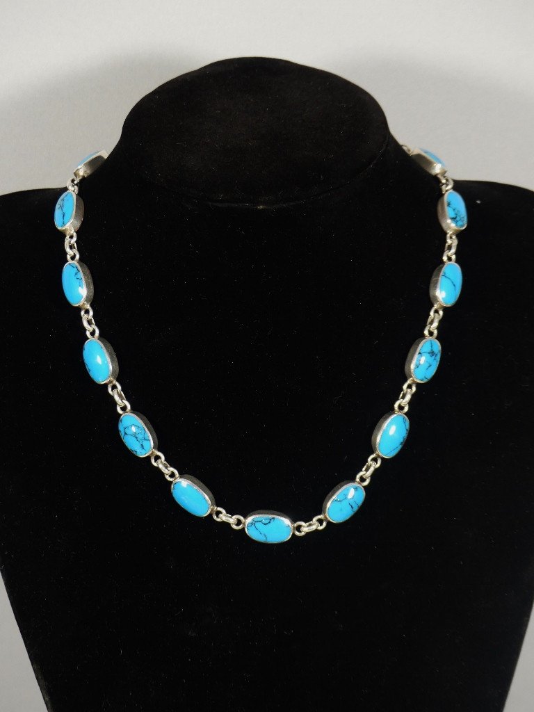 Vintage Solid Silver And Turquoise Necklace, 1980s