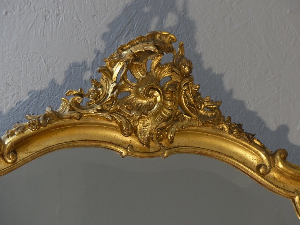 Miroir De Cheminée En Bois Et Stuc Doré De Style Louis XV, époque XIX ème-photo-2