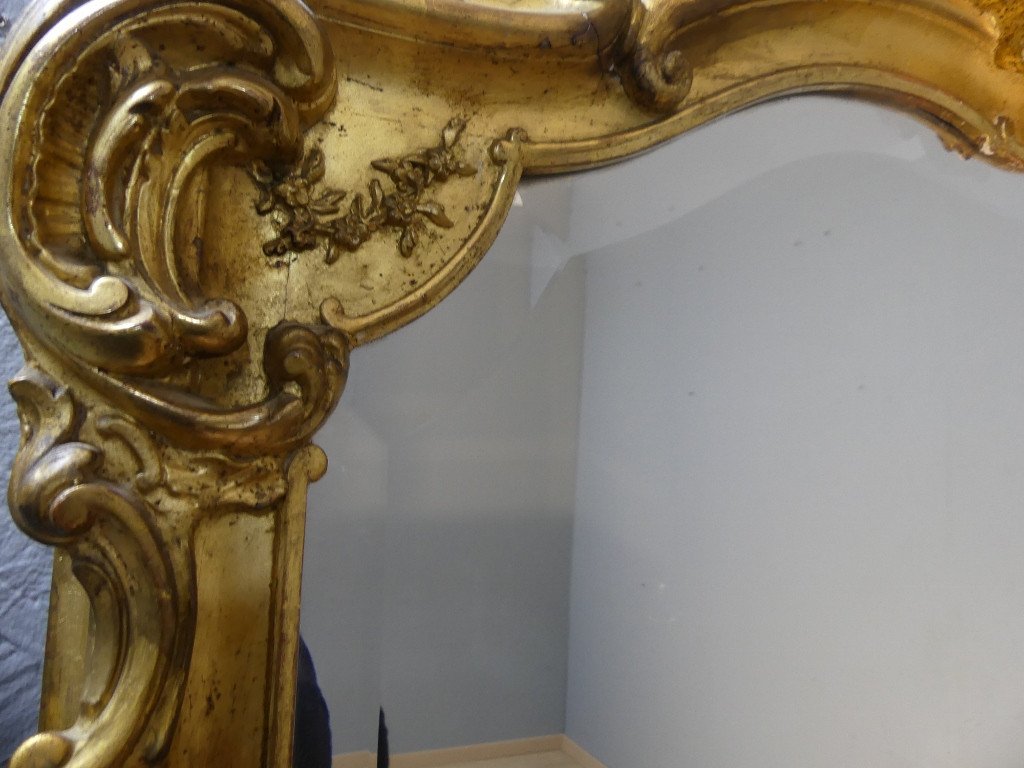 Miroir De Cheminée En Bois Et Stuc Doré De Style Louis XV, époque XIX ème-photo-3