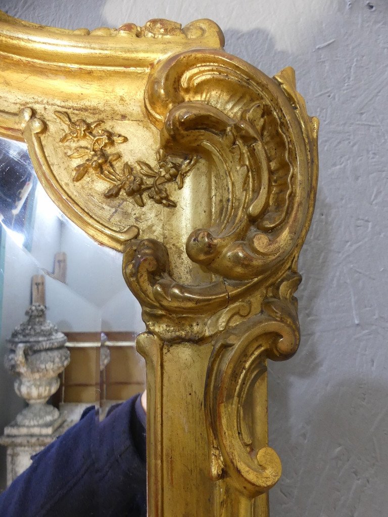 Miroir De Cheminée En Bois Et Stuc Doré De Style Louis XV, époque XIX ème-photo-7