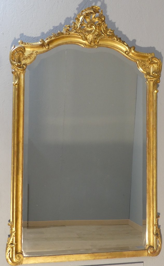 Miroir De Cheminée En Bois Et Stuc Doré De Style Louis XV, époque XIX ème