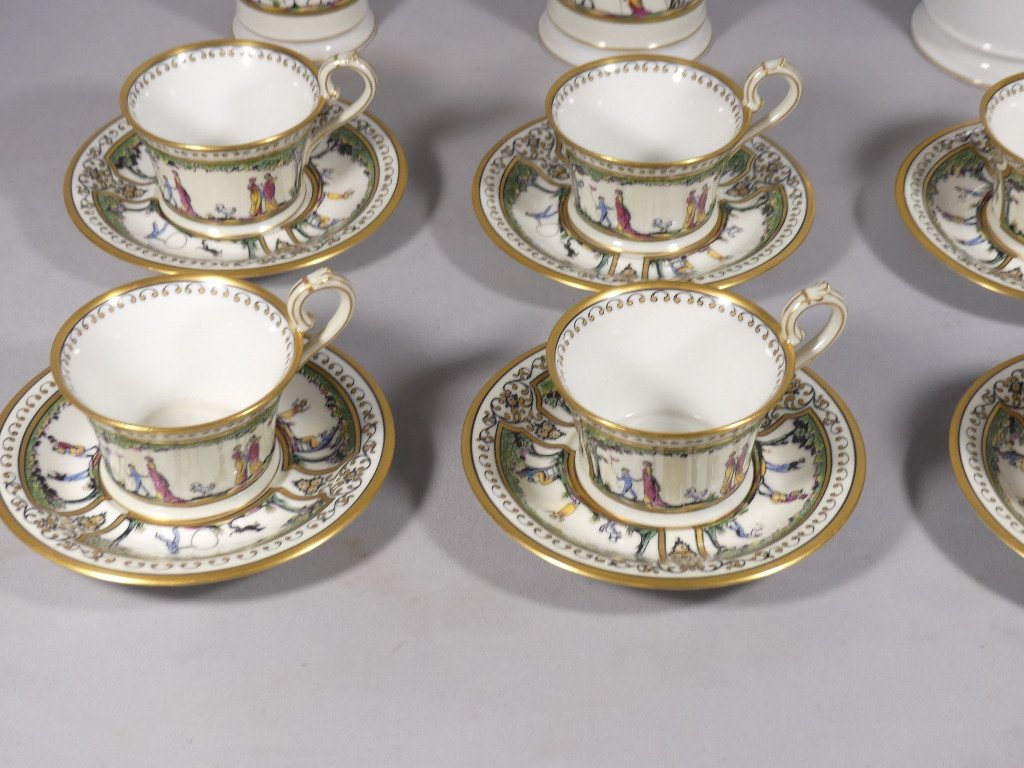 Raynaud Limoges Promenade Au Palais Royal, Very Rare Coffee Service For 6 People Porcelain-photo-2