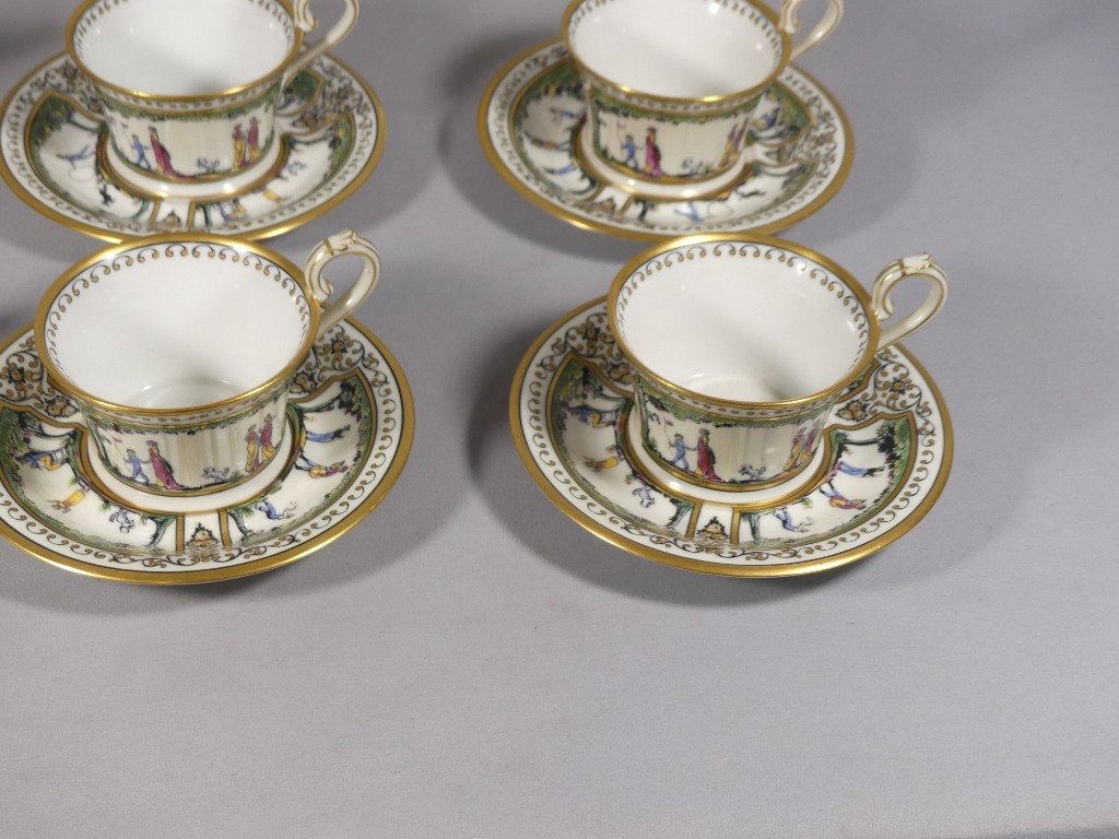 Raynaud Limoges Promenade Au Palais Royal, Very Rare Coffee Service For 6 People Porcelain-photo-3