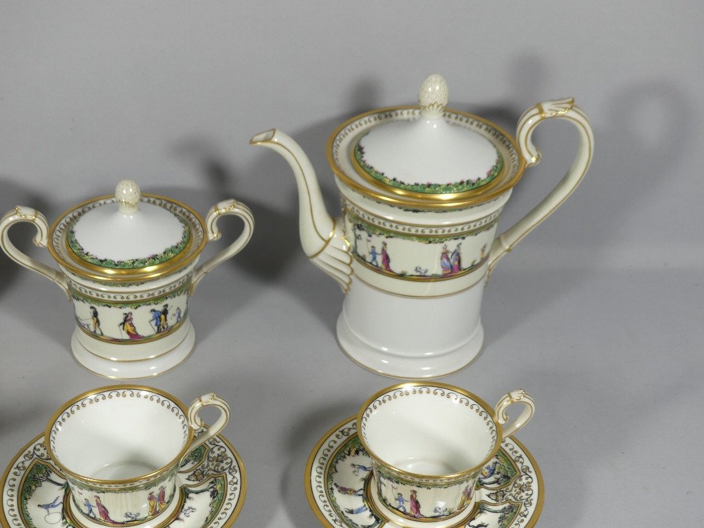 Raynaud Limoges Promenade Au Palais Royal, Very Rare Coffee Service For 6 People Porcelain-photo-4