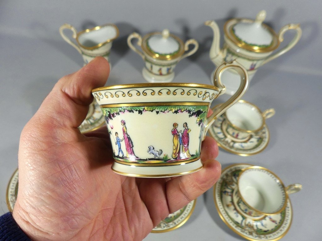 Raynaud Limoges Promenade Au Palais Royal, Very Rare Coffee Service For 6 People Porcelain-photo-1