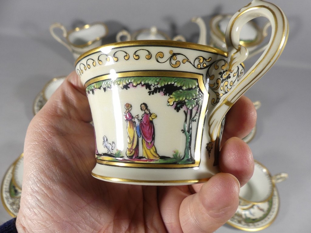 Raynaud Limoges Promenade Au Palais Royal, Very Rare Coffee Service For 6 People Porcelain-photo-2