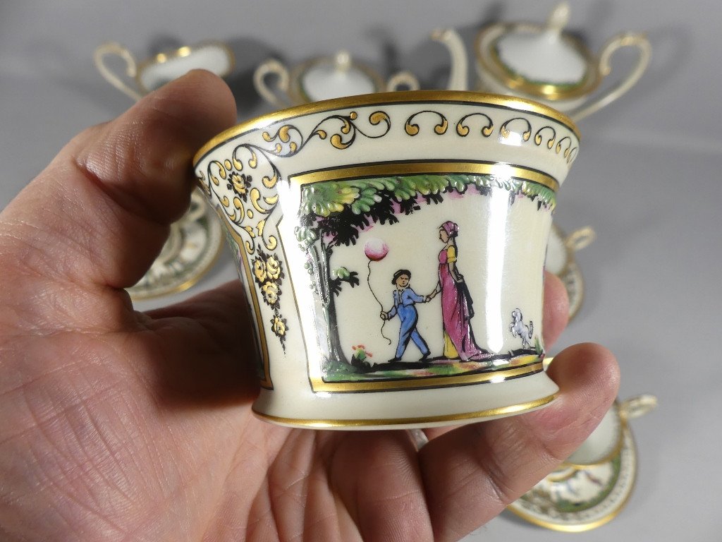 Raynaud Limoges Promenade Au Palais Royal, Very Rare Coffee Service For 6 People Porcelain-photo-3