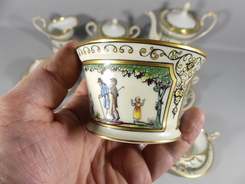 Raynaud Limoges Promenade Au Palais Royal, Very Rare Coffee Service For 6 People Porcelain-photo-4