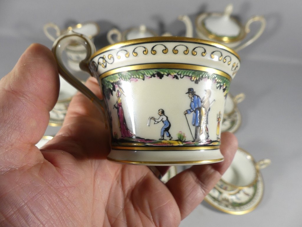 Raynaud Limoges Promenade Au Palais Royal, Very Rare Coffee Service For 6 People Porcelain-photo-5