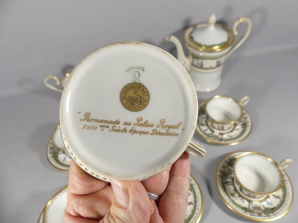 Raynaud Limoges Promenade Au Palais Royal, Very Rare Coffee Service For 6 People Porcelain-photo-6