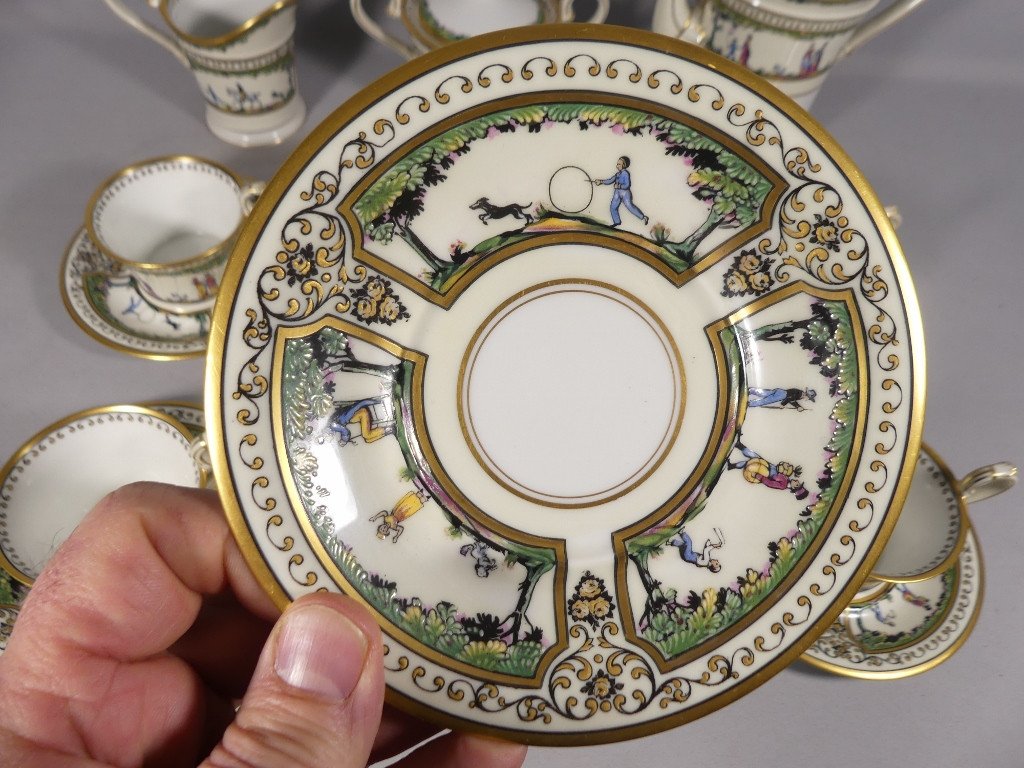 Raynaud Limoges Promenade Au Palais Royal, Very Rare Coffee Service For 6 People Porcelain-photo-7