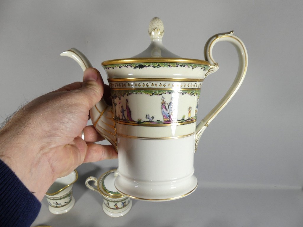 Raynaud Limoges Promenade Au Palais Royal, Very Rare Coffee Service For 6 People Porcelain-photo-8