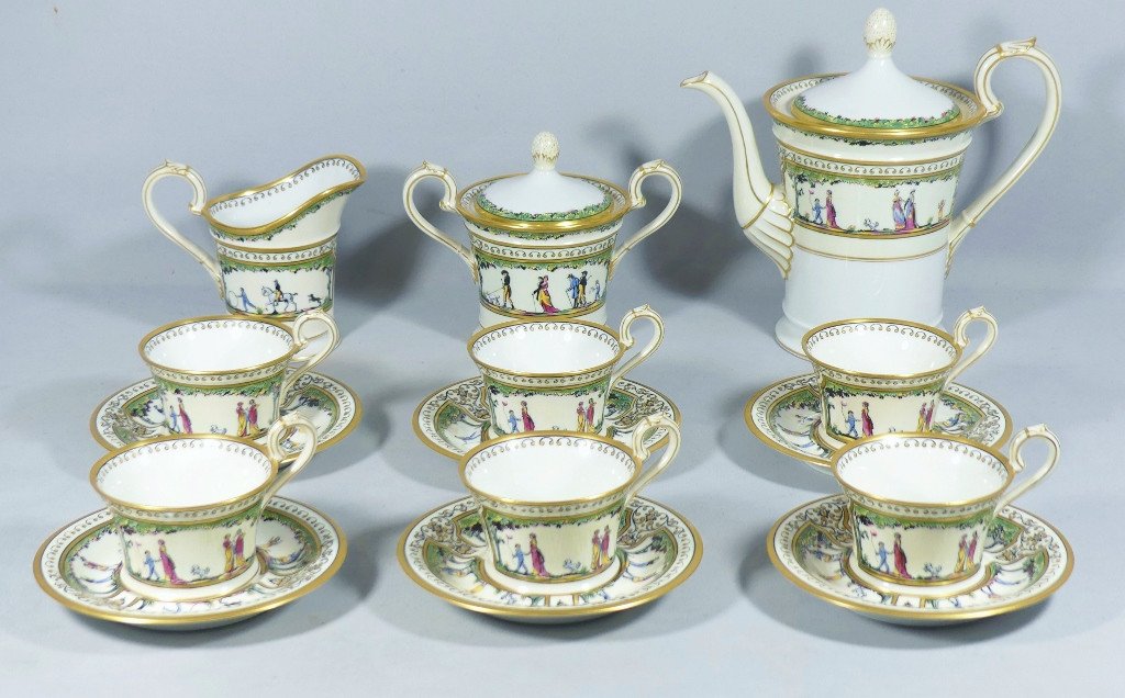 Raynaud Limoges Promenade Au Palais Royal, Very Rare Coffee Service For 6 People Porcelain