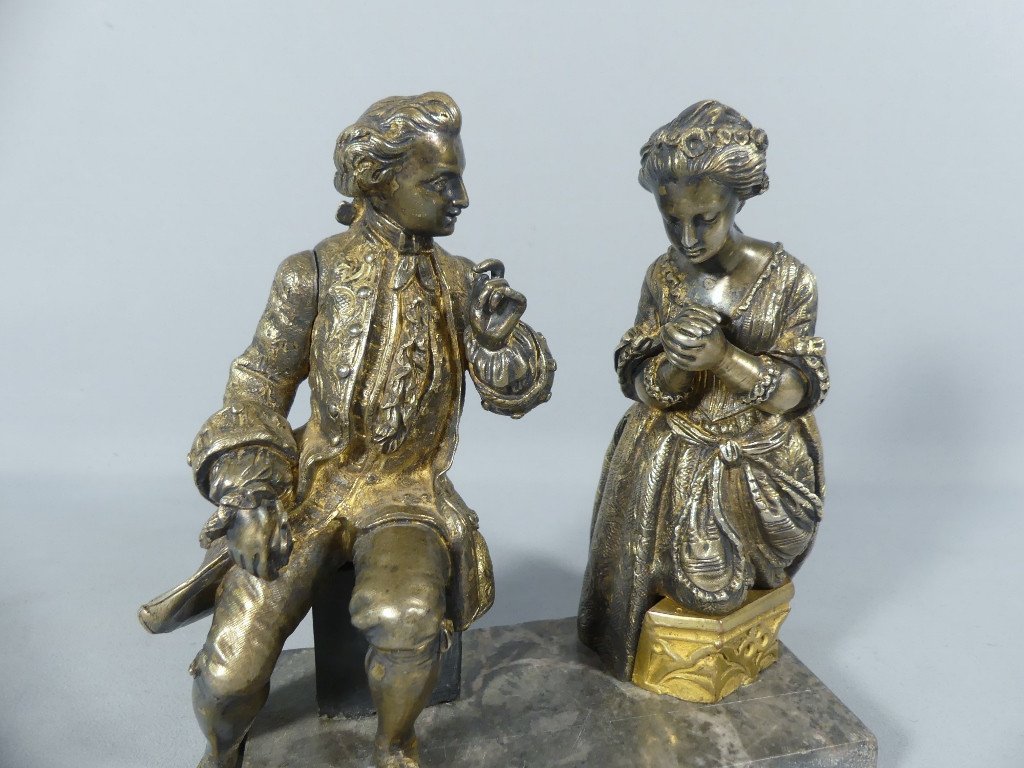 The Confession, Bronze Statuette Representing A Man And A Woman Praying, 19th Century-photo-2