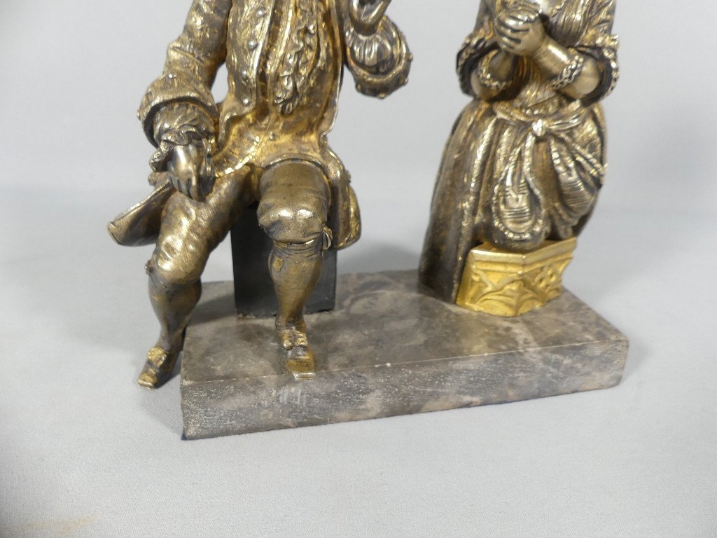 The Confession, Bronze Statuette Representing A Man And A Woman Praying, 19th Century-photo-3