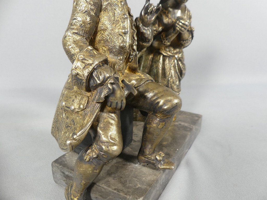 The Confession, Bronze Statuette Representing A Man And A Woman Praying, 19th Century-photo-1