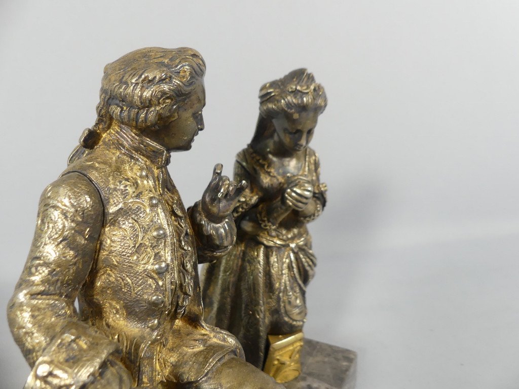 The Confession, Bronze Statuette Representing A Man And A Woman Praying, 19th Century-photo-2